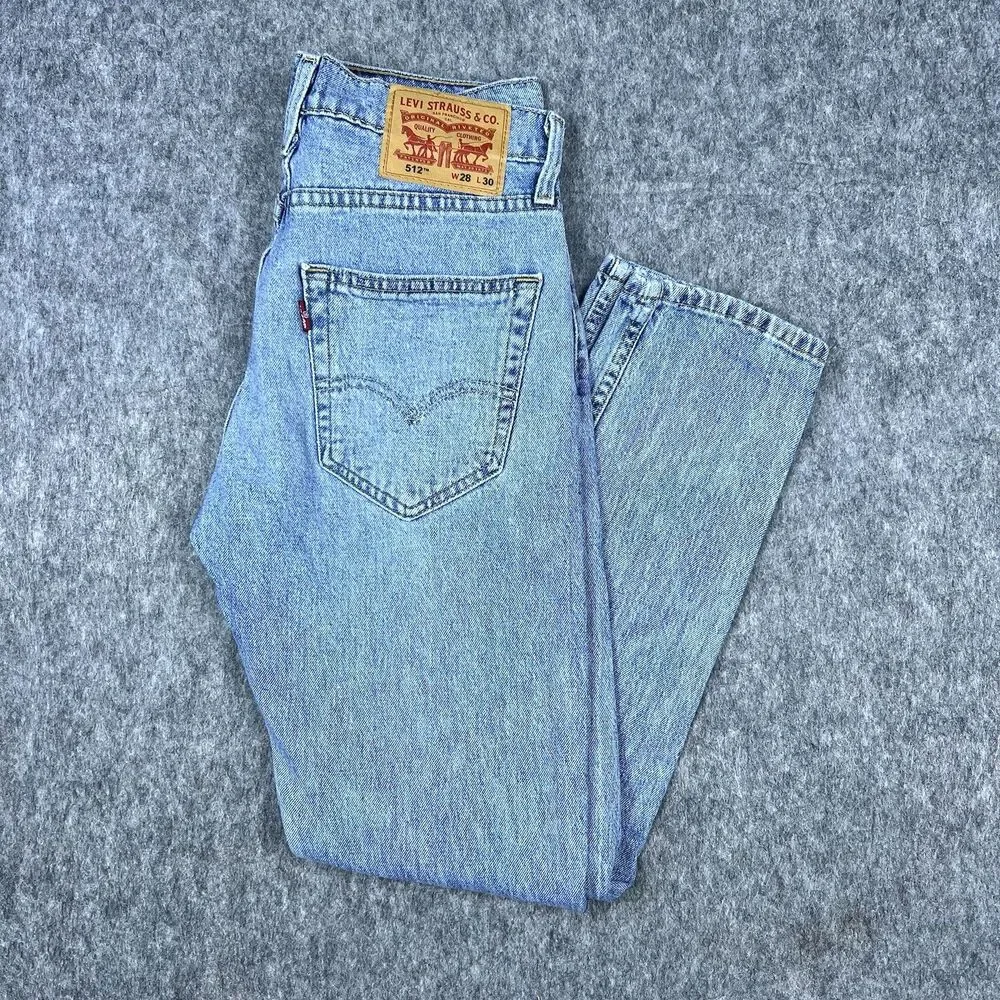 Levis 512 Mens Jeans Slim Fit Tapered Leg Light Wash Distressed Denim Size 28x30